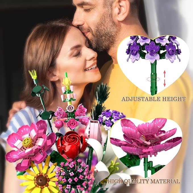 Utbttor Flowers Bouquet Building Set Flower Botanical Collection Building Kit Toys Office Home Decoration Valentine Day Birthday Mother's Day for Him and Her Kids Adults(No Vase)-699Pcs