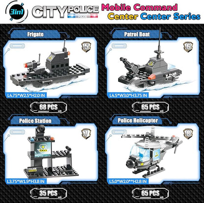 1110 PCS SWAT City Police Set Cop Car Building Set with Helicopter Boat Police Station Mobile Command Center Truck Toys in 25 Different Models Gifts for 6 Plus Year Old Kids Boys