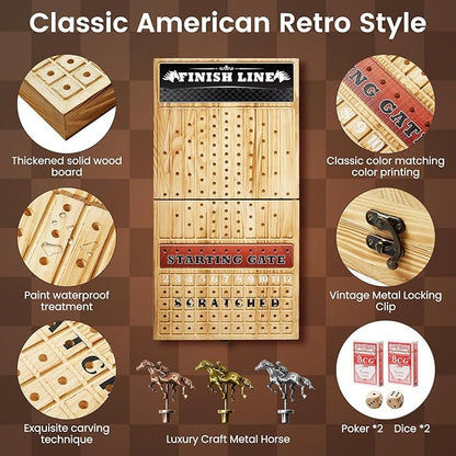 Horse Racing Board Game with 11 Luxury Metal Horses Horse Race Board Games Horse Racing Game Horse Race Game Foldable Thickened Solid Wood