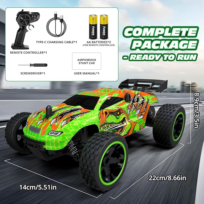 Tecnock RC Cars for Kids 1:18 Scale 2WD RC Car with USB-C Easy Charging 2.4GHz Remote Control Car with LED Lights &amp 50 Mins Playtime Toys Gifts for Boys &amp Girls Ages 8-12