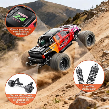 1/16 50MPH Brushless 4WD RC TruckUpgradeable All-Terrain Remote Control Cars with 3S BatteryWaterproof Fast Off-Road RC Truggy for AdultsSuitable as Gift for Snow/Sand Adventures-Gradient Red
