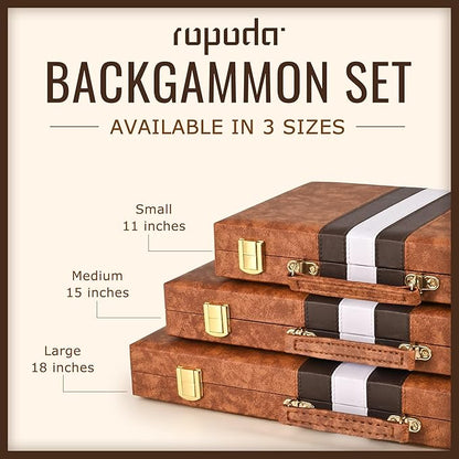 ropoda Backgammon Board Game Set (15 Inches) for Adults and KidsClassic Board Strategy GamePortable and Travel Backgammon Set with Premium Leather CaseBest Strategy &amp Tip Guide