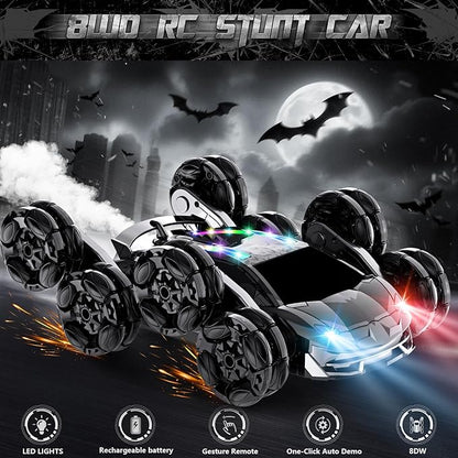 8WD Remote Control Car2.4GHz Gesture Sensing RC Stunt CarCool Spray Rotation RC Car with Lights and MusicAll Terrain Toys for Ages 5-7 Birthday Gifts for Boys Girls(Black)