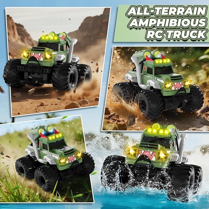 Remote Control Car Waterproof Monster Truck Toys RC Cars for Boys 1:18 Amphibious 4WD All Terrain Off-Road Pickup Toy Trucks Christmas Birthday Gift Boys Girls Kids Ages 6 7 8-12 Years Old