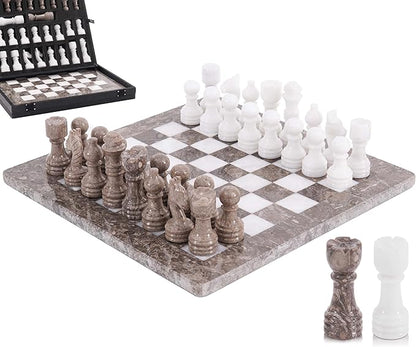 Marble Chess Set for Adults 12 Handmade Oceanic &amp White Board Game with 32 Chess Pieces 2 Extra Queens &amp Storage Box Luxury Travel Game Elegant for Home Decor