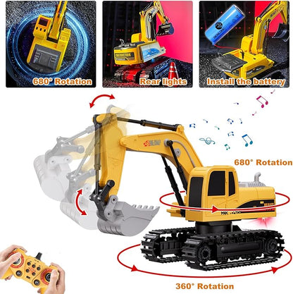 RC Semi-Trailer Truck with Excavator Toy Set - 1:12 Scale Remote Control Flatbed Truck and Excavator Toy for Kids 22.5 Inch with Lights &amp Music RC Construction Vehicle Toys for Boys 6-12 Years O