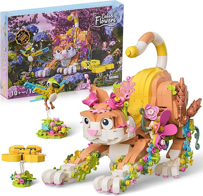 JOJO&ampPeach Cat and Flower Building Toy Set for Girls Animals Plant Model Ideas Birthday Gift for Women Adults Teens Girlfriend Mom Wife Age 8 9 10 11 12+ (1038 Pieces)