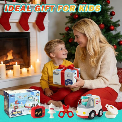 Remote Control Car for Kids - Cartoon RC Ambulance Toy for Toddlers 18+ Months Ages 2 3 4 5 Years Old Birthday Gifts for Boys with Lights &amp Sounds &amp Music