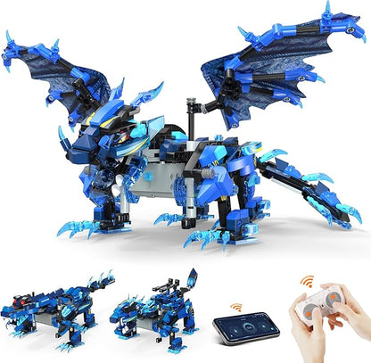OASO Dragon Building Kit with Remote Control STEM Gifts for Boys Kids Ages 8-12 Coding Buildable Technic Toys for Birthday Buildable 3in1 Models with 590 Pieces