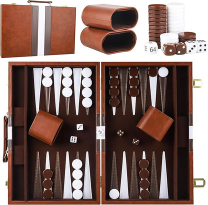 Froggod 15 inch Backgammon Sets for Adults - Classic Board Game for Adults - Portable Travel Backgammon Set for 2 Players - Perfect Adult Board Games for Gifts &amp Family Fun(Brown)