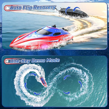 HOLYFUN Full Proportional Remote Control Boat for Kids &amp Adults 20MPH+ High-Speed Waterproof RC Boat 2 Battery(30 Mins) 2.4GHz Racing Boats Toy for Water Pool &amp Lake