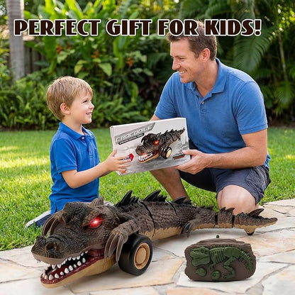 Remote Control Crocodile Car Toy2.4Ghz RC Toy Cars Boys 3-12 Year Old360°Rolling Turns &amp Slides with Lights Cool Outdoor Toys Birthday Gifts Xmas Gifts (Black)