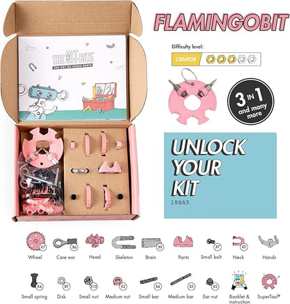 The Off Bits Erector Set: Animal Mini STEM Toys for Kids 6+ Toy Building Sets with Nuts &amp Bolts STEM Building Toys Gifts for Boys and Girls (Pink Flamingo)