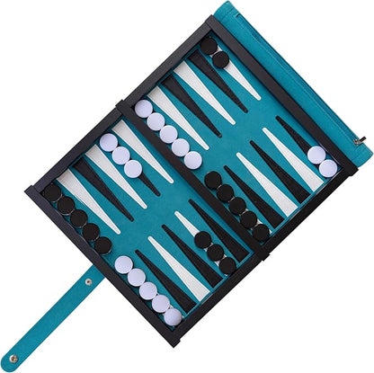 Travel Backgammon Set Deluxe – Roll-Up Board with Magnetic Wooden Frame Dice Cups and Bag - Unique Travel Backgammon Set for Adults
