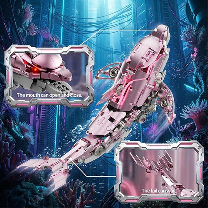 Mechanical Pink Dolphin Building Blocks Set Hand-Operated Motion Detailed Gear Design Display &amp Play Model Futuristic Ocean Animal Model