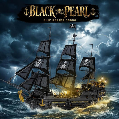 Reobrix Pirate Ship Building Set with LED Lights Collectible Large Black Pearl Model Kit Black Ship Building Toys for Adults 66036 Ship Sailboat for Home Decor Gift for Pirate Ship Fans 14+