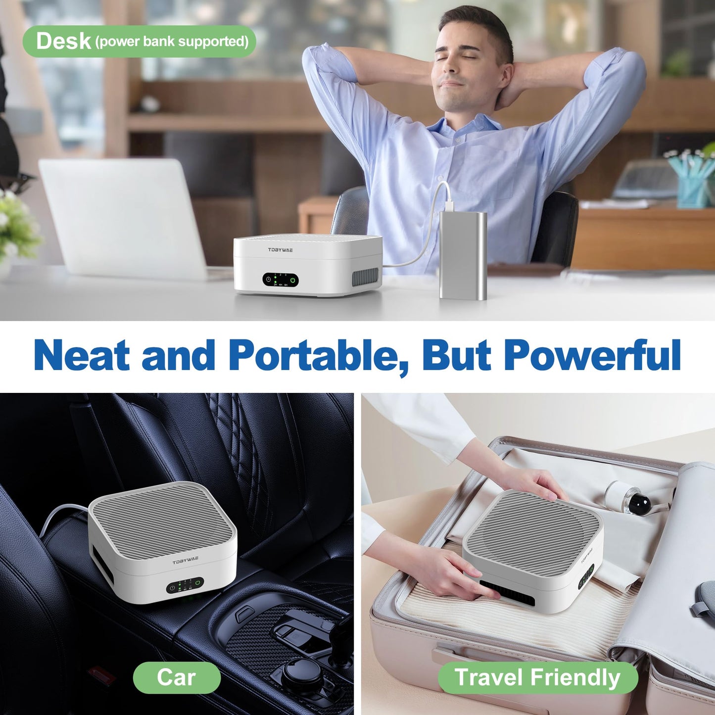 TDBYWAE Air Purifiers for Home Bedroom Up to 600 ft², True HEPA Air Purifier for Pets Dust Dander Pollen Odor Smoke, Portable Car Air Purifier for Travel(White)