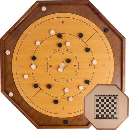 Crokinole and Checkers 27-Inch Classic Crokinole Board Game with 22 Playing Surface Canadian Heritage Tabletop Game for Two Players Dexterity Krokinole Games Great for Families and Friends