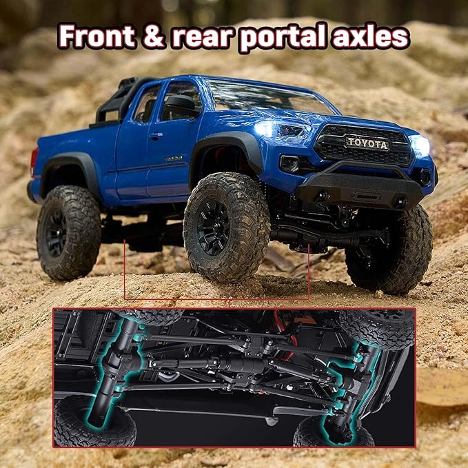 BEEZRC FMS 1/24 RC Crawler FCX24M Tacoma Toyota Official Licensed ABS Hard Body 4WD Off-Road RC Rock Truck2-Speed Transmission Hobby Grade Remote Control Car for Adults RTR Blue