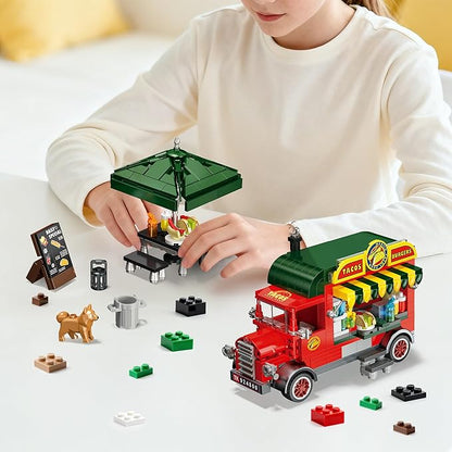 Taco Food Truck Building Set Building Toy Pretend Play Set for Kids Girls and Boys Dining Table &amp Chair Menu Hot Dog Sauces Fun Gift Idea for Birthdays &amp Holidays Friend Building Time