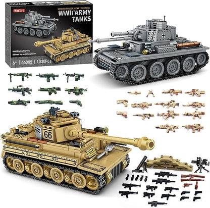 1030 Piece WW2 Army Tanks Toy Building SetsCreate a German Panzer 38T and a German Tiger Tank ToysAdult Collectible Model Tanks Sets to BuildChristmas Birthday Gifts for BoysTeensAdults