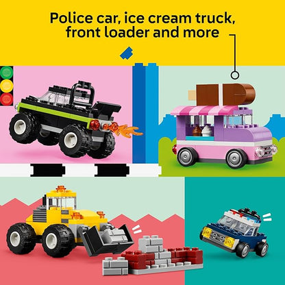 LEGO Classic Creative Vehicles Colorful Construction Brick Building Kit with Ice Cream Truck Police Car Toy Model City Cars and More Gift or Car Toy for Boys Girls and Kids Ages 5 and Up 11036