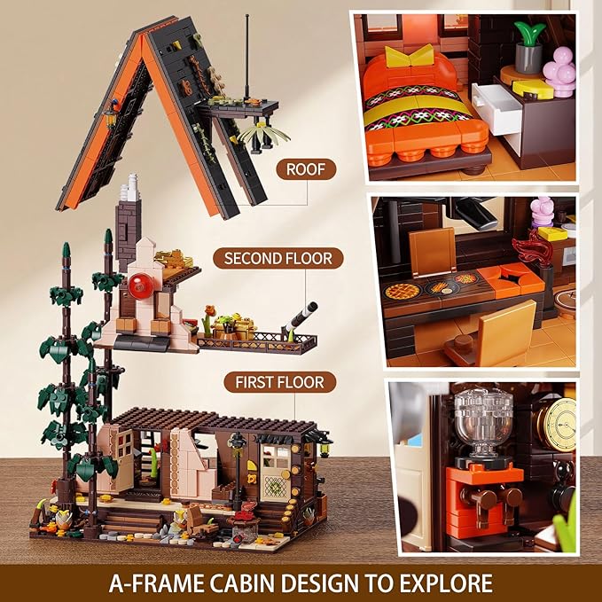 Wood Cabin Building Blocks Set with LED Lights1800 PCS Wooden Forest House Building ToysSTEM Treehouse Construction ModelBirthday Gift for Adults Teens Boys Girls Age 8-12