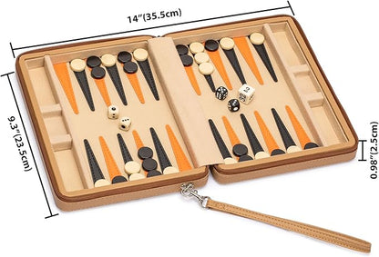 Yellow Mountain Imports Travel Magnetic Leatherette Backgammon Mini Game Set Bozcaada - with Magnetic Checkers 9-inch Board