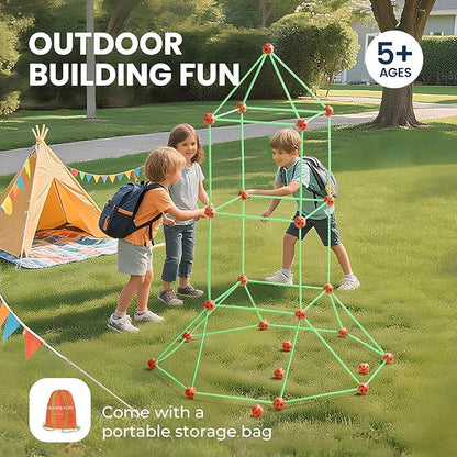 Tiny Land Glow Fort Building Kit for Kids Creative Fort Indoor &amp Outdoor Construction Toys with 86 Rods and 44 Balls for 5-12 Year Old Boys &amp Girls STEM Building Toy Gifts with Storage Bag