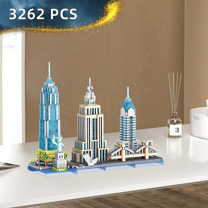 New York Skyline Micro Mini Building Blocks Set - 3262PCS Famous New York Landmarks Model Toys Building Bricks Kit for Adults Ideal Architecture Building Blocks Home&ampOffice Décor Gift(New York)
