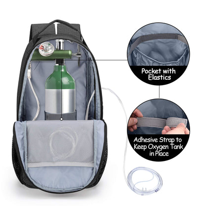 CURMIO Oxygen Tank Backpack, Portable Oxygen Cylinder Carrying Bag for Travel, Fits for Tank Size M2, M4/A, ML6, M6/B, M7, M9/C, Patent Design, Black