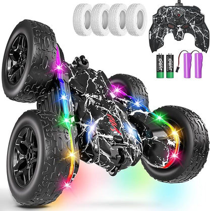 Rc Cars Toys for Boys Remote Control Car 2.4 GHz Black Toys for Ages 5-7 Kids Toys New Upgraded Strip Lights 360° Rotating Rc Truck Birthday (Black)