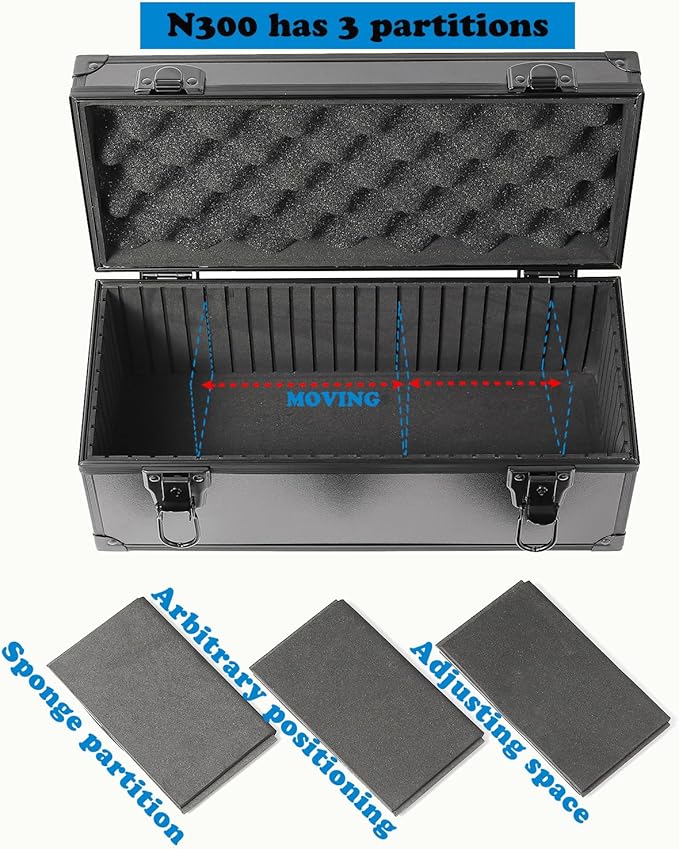 Toploaders Storage Box for 3 x 4 35pt Rigid Cards Trading &amp Sports Cards Graded &amp Rating Cards with 3 DIY Sponge Partitions (Holds 300+ Toploaders (N300-Black)