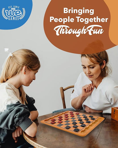 WE Games Solid Wood Checkers Board Game – 14.5-Inch Vintage Checkers Set with Inset Grooves &amp 24 Red &amp Black Board Game Pieces – Fun Family Table Game