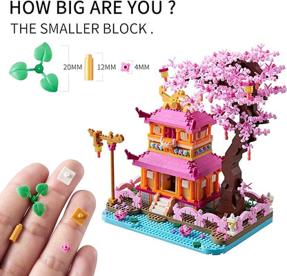 Cherry Blossom Tree House Micro Building Blocks Set Enjoy Flower Pavilion 1810pcs Exquisite Architecture Model Kit for Women (Adults Age of 14+)