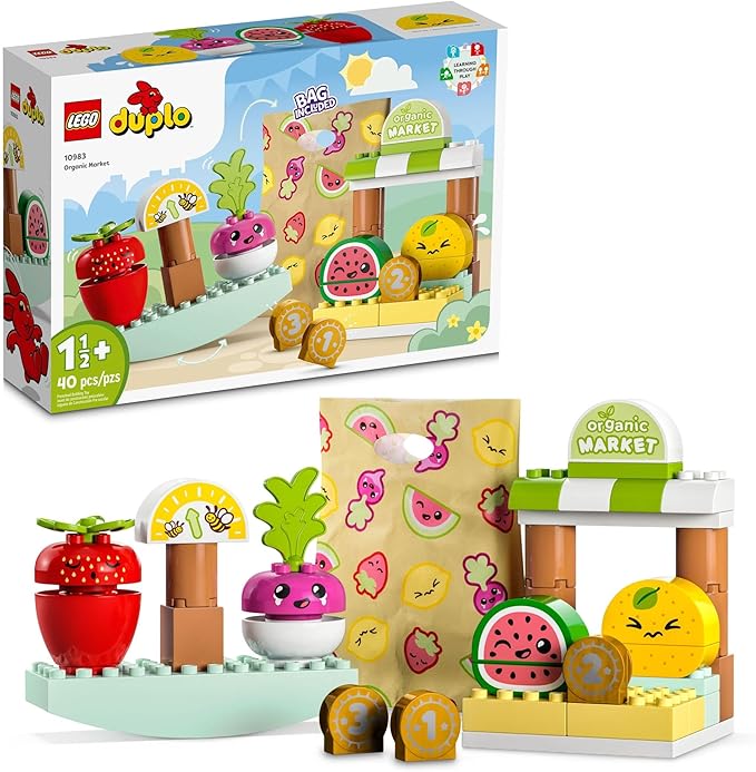 LEGO DUPLO My First Organic Market 10983 Fruit and Vegetables Toy Food Set Learn Numbers Stacking Educational Toys for Toddlers 18 Months - 3 Years Old
