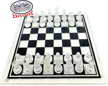 Matty's Toy Stop Deluxe Frosted &amp Clear Glass Chess Set (14) Large