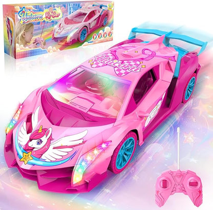 Unicorn RC Car for Girls Rainbow Glow &amp Drift Wing Remote Control Car2.4GHz RC Cars 1:18 ScaleKids Toys Age 3 4 5 6 7 8 9 10 11 12Girls Birthday GiftsValentines Day Gifts for Kids 3-12 Year O