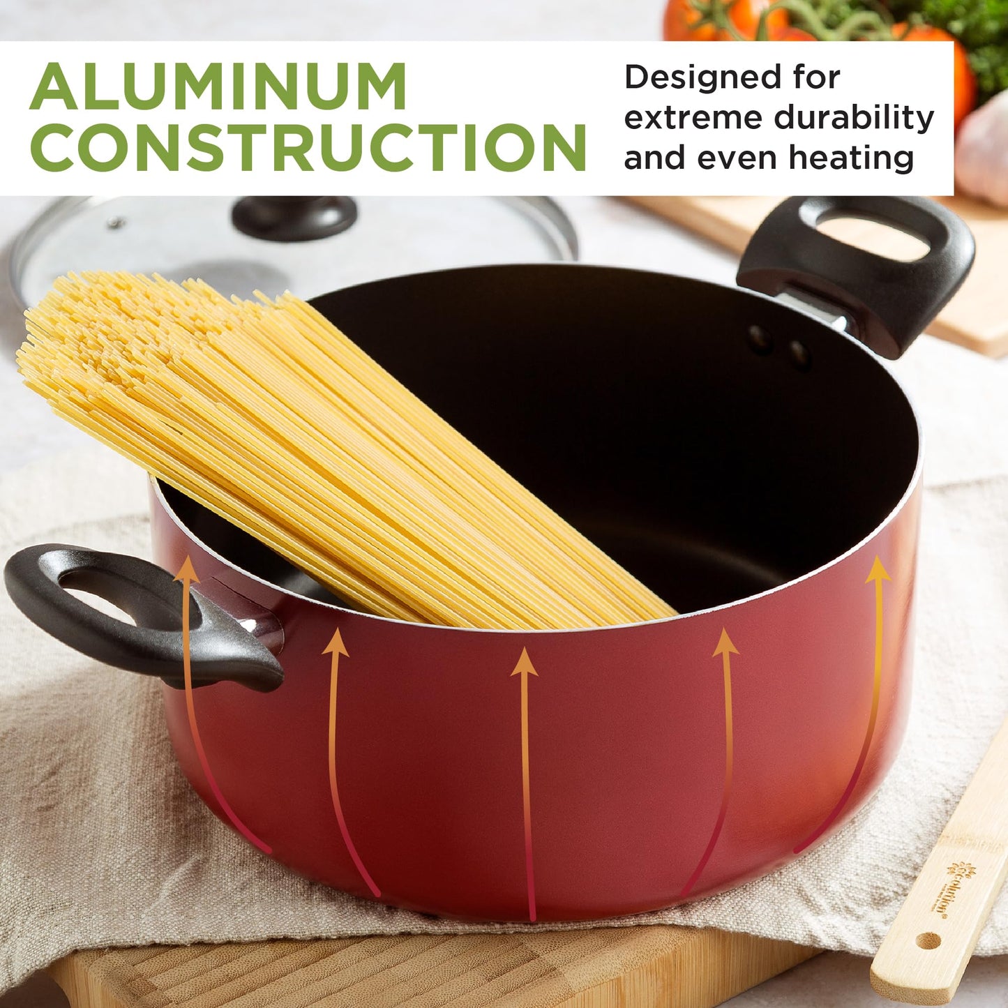 Ecolution Easy Clean Ceramic Nonstick Cookware Set, Dishwasher Safe Kitchen Pots and Pans Set, Comfort Grip Handle, Even Heating, Ultimate Food Release, 26-Piece, Red