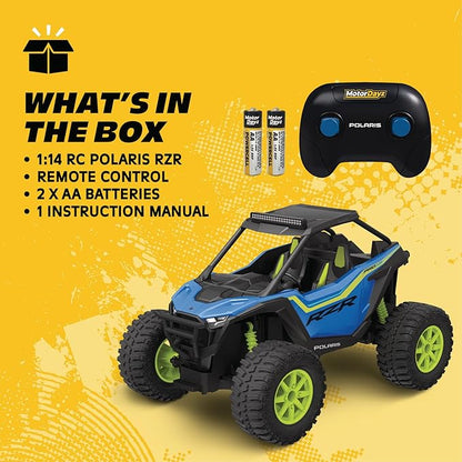 Polaris RZR Remote Control UTV – 1:14 Scale 2WD RC Car Officially Licensed Polaris RZR Full-Function 2.4GHz Radio Control USB Rechargeable Ready to Run Blue