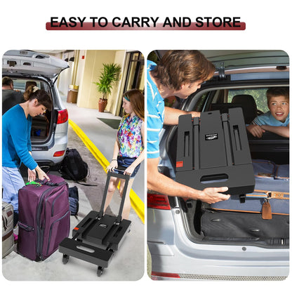 SOLEJAZZ Folding Hand Truck Portable Dolly Cart with Wheels Foldable 500LB Heavy Duty Luggage Cart Collapsible Hand Cart Moving Dolly for Airport Travel Furniture Luggage Office Moving, Black