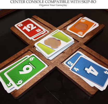 Custom Compatible with SKIPBO Card Game Player Organizers - Compatible with SKIPBO Game Board - Handmade Compatible with SKIPBO Gameboard | Complete set - 4 Player Trays + 1 Center Console | Red Oak