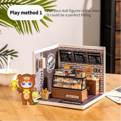 Rolife Plastic House Building Set Toy DIY Miniature Dollhouse Playset with LED for Mini Figures Construction Toys Diorama Kit Gifts for Adults