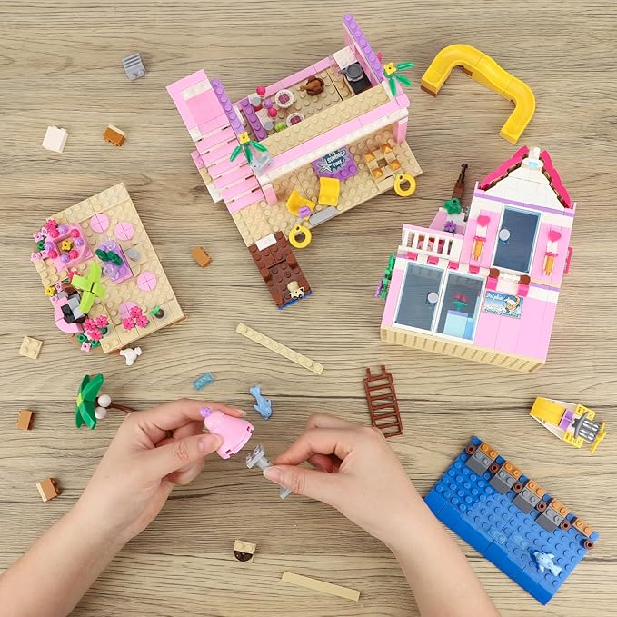 Pink Girls Seaside Beach Villa Friends Building Set Compatible with Lego Friends Construction Educational Toy for Adult Age 14 Up 822 PCS