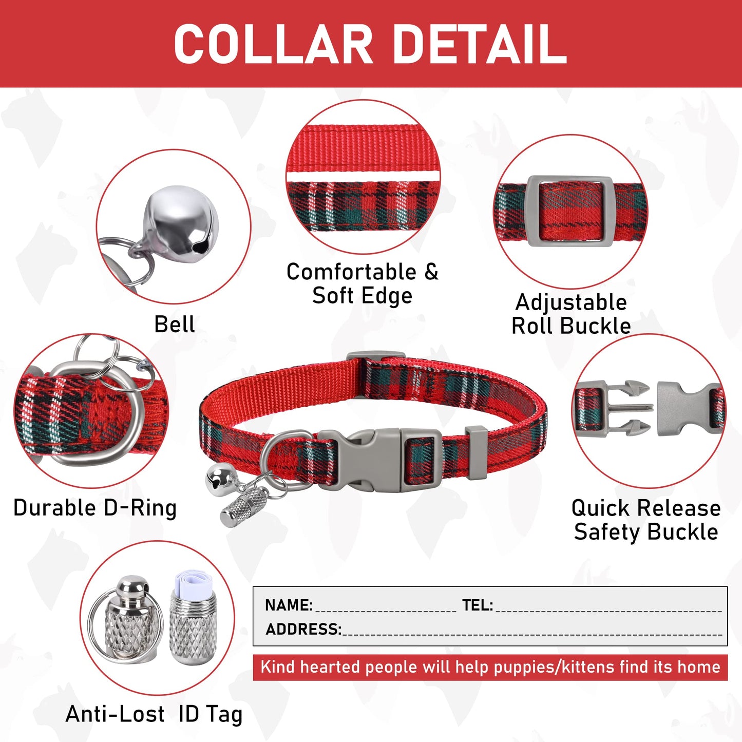 GAMUDA Small Dog Harness Collar and Leash Set, Step in No Chock No Pull Soft Mesh Adjustable Dog Vest Harnesses Plaid Reflective for Dogs Puppy Cats Kitten Rabbit (Red, S)