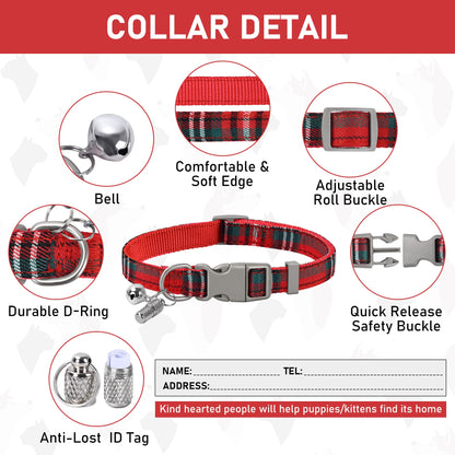 GAMUDA Small Dog Harness Collar and Leash Set, Step in No Chock No Pull Soft Mesh Adjustable Dog Vest Harnesses Plaid Reflective for Dogs Puppy Cats Kitten Rabbit (Red, S)