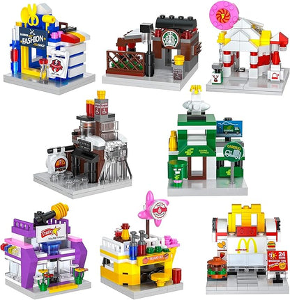 8 Packs Mini City Shop Street View Building Blocks KitMOC Construction Creative Educational Kit with Hair Salon &amp Café StoreGirls Boys Dream Toy SetChristmas Birthday Party Favors for Kids