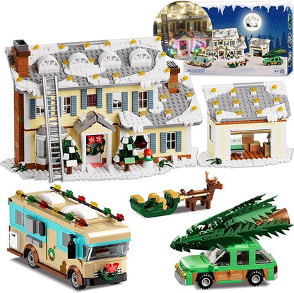 Christmas Holiday House Building Set 5 in 1 Model Buildings Kits Snow Village &amp RV Toy Building Blocks Sets with LED Xmas Decor Toys Gifts for Kids Girls Boys Ages 8+ Adults (1958PCS)