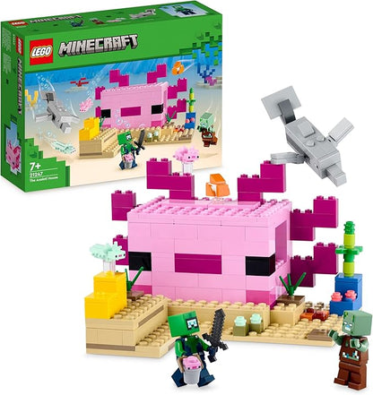 Lego Minecraft The Axolotl House 21247 Building Toy Set Creative Adventures at a Colorful Underwater Base Includes a Diver Explorer Dolphin Drowned and More Minecraft Toy for 7 Year Old Kids