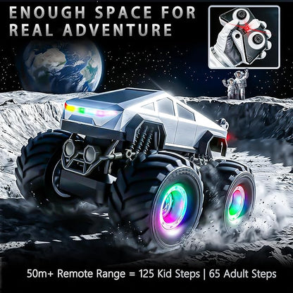 BEZGAR Cyber Truck Toy - 2.4GHz 1:20 4WD Remote Control Car for Boys 8-12 with Colorful Lights 360° Rotation - RC Car Toy for Boys Girls Age 6 7 8 9 10 Years Old Birthday Gifts(Silver)